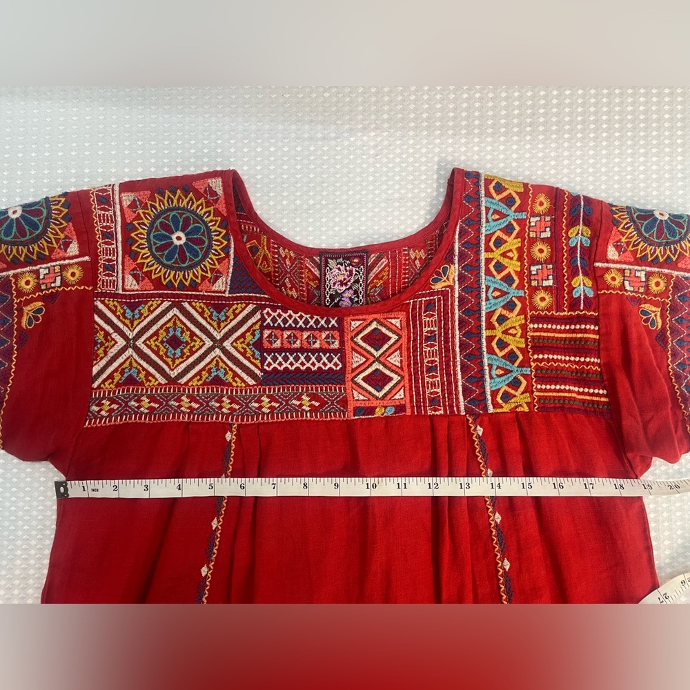Johnny Was Red Embroidered Linen Dress/Tunic, Women’s Small; Beach Boho Beauty! - Picture 10 of 17